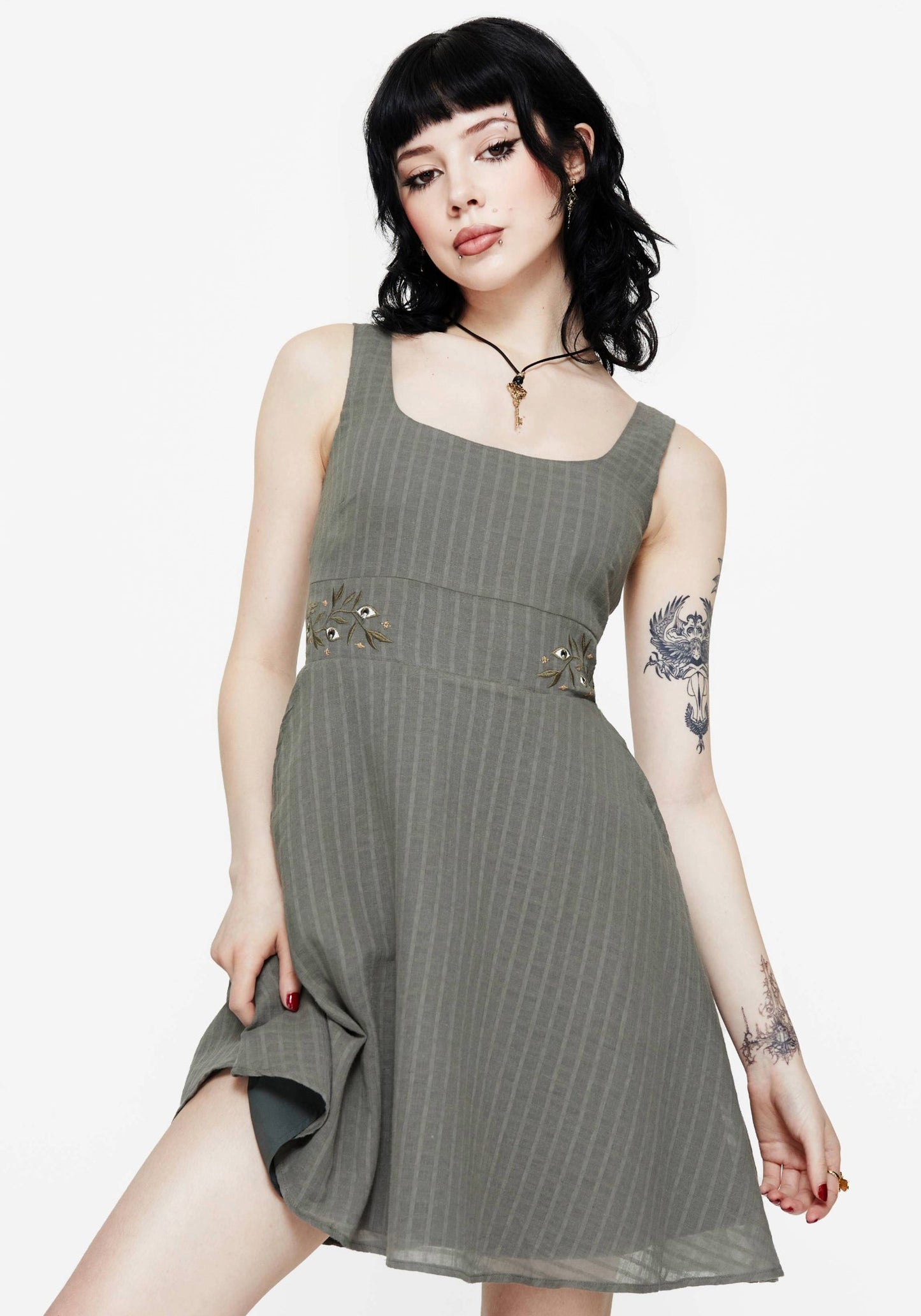 Koax Cotton Embroidered Pinafore Mini Dress