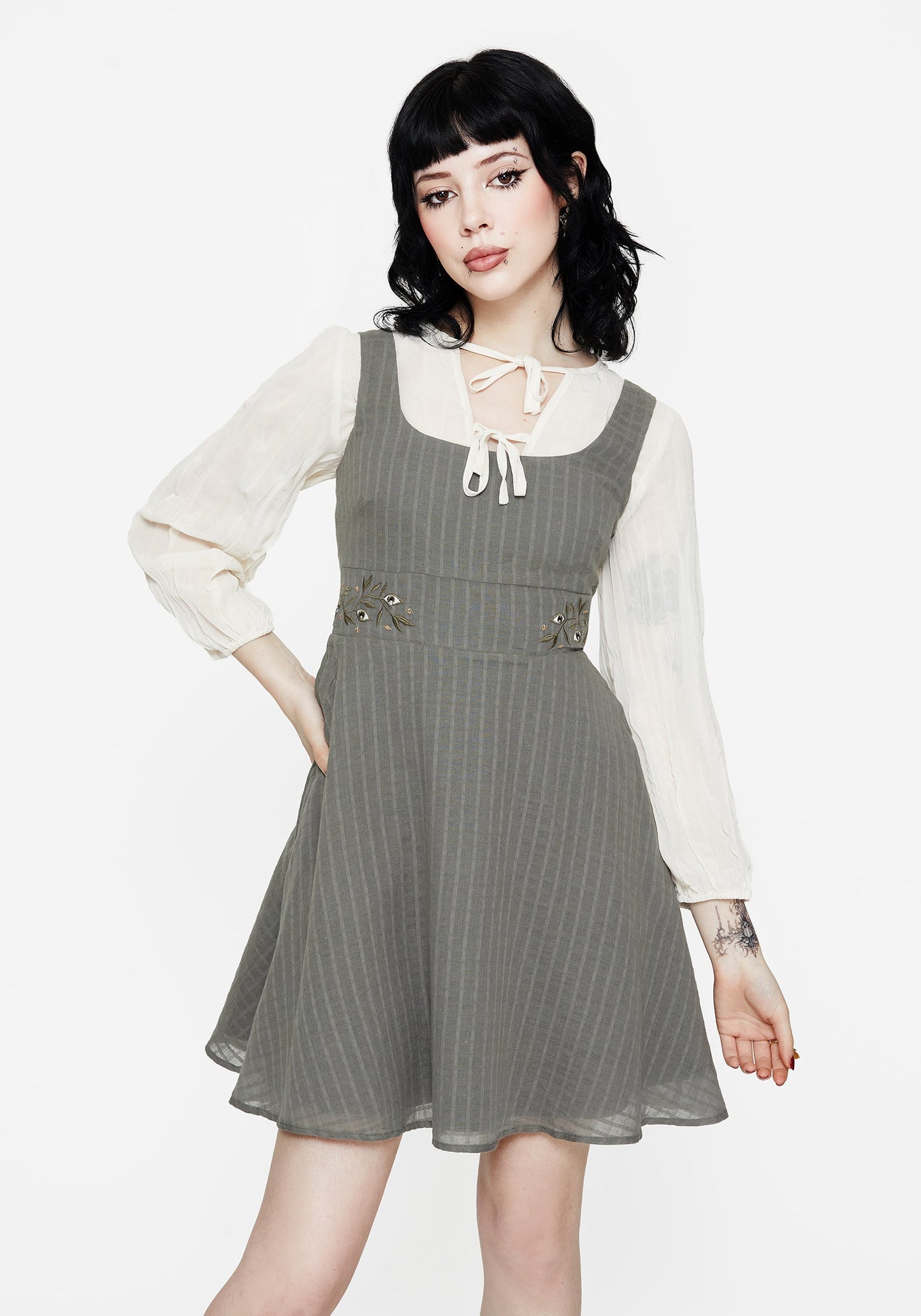 Koax Cotton Embroidered Pinafore Mini Dress