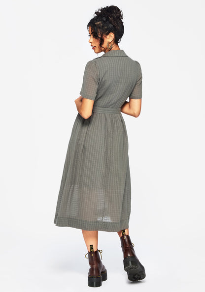 Koax Cotton Check Embroidered Button Up Midi Shirt Dress