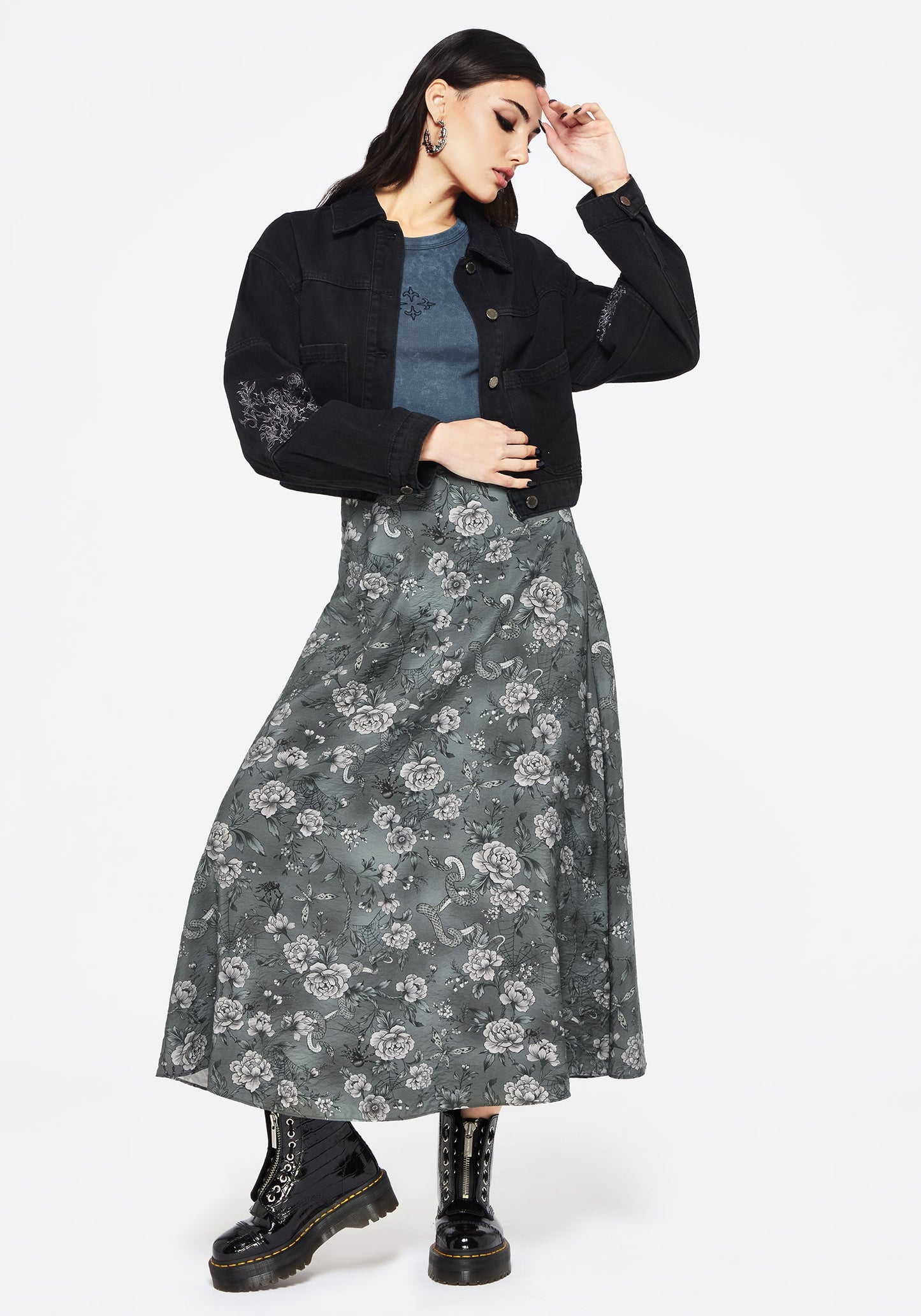 Meadow Floral Serpent Print Midaxi Skirt