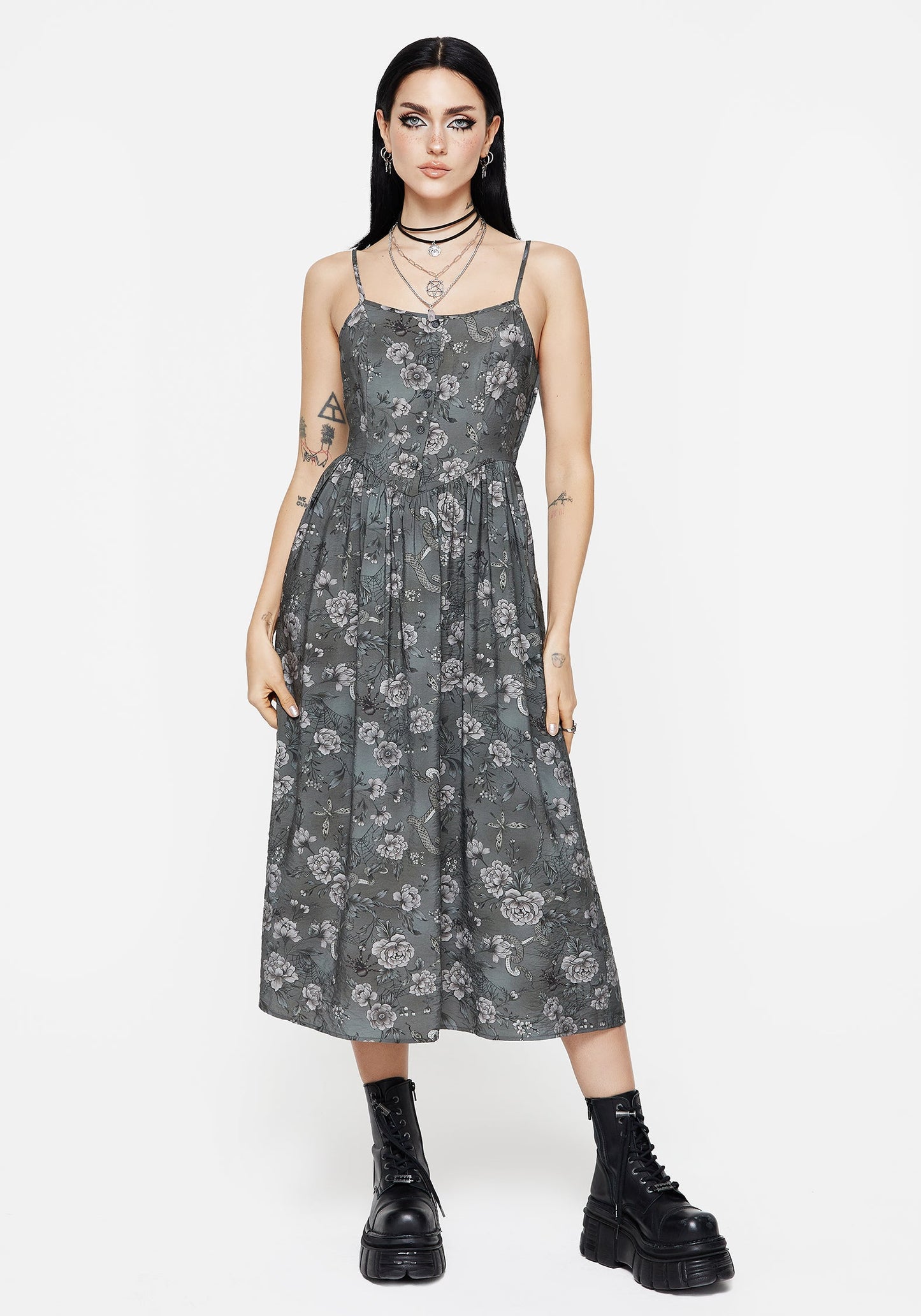 Meadow Floral Serpent Print Cami Midi Dress