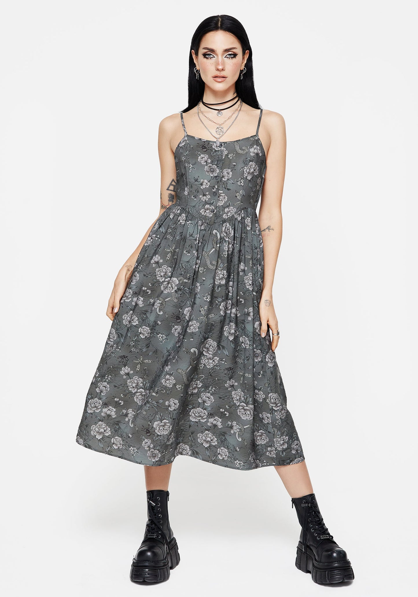 Meadow Floral Serpent Print Cami Midi Dress
