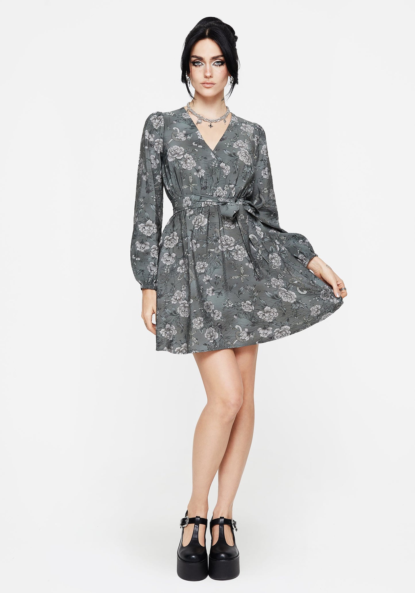 Meadow Floral Serpent Print Mini Wrap Dress
