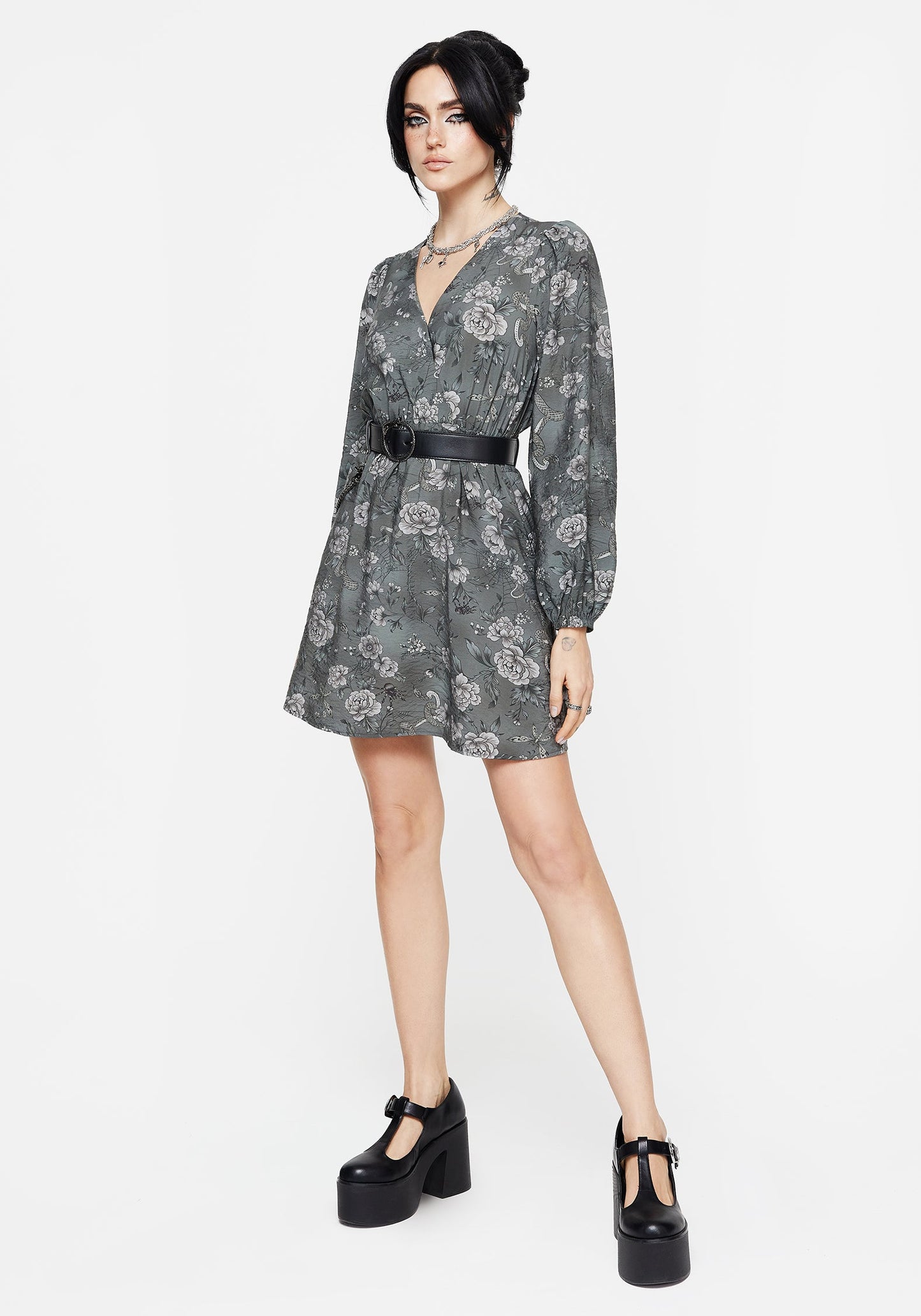 Meadow Floral Serpent Print Mini Wrap Dress