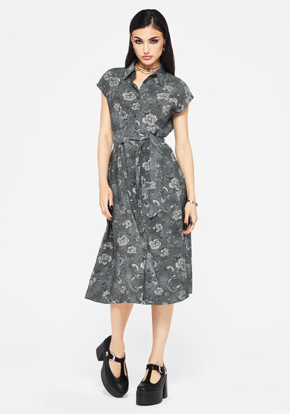 Meadow Floral Serpent Print Midi Shirt Dress