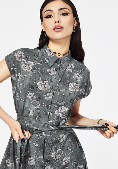 Meadow Floral Serpent Print Midi Shirt Dress