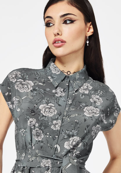 Meadow Floral Serpent Print Midi Shirt Dress