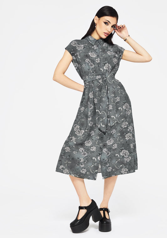 Meadow Floral Serpent Print Midi Shirt Dress
