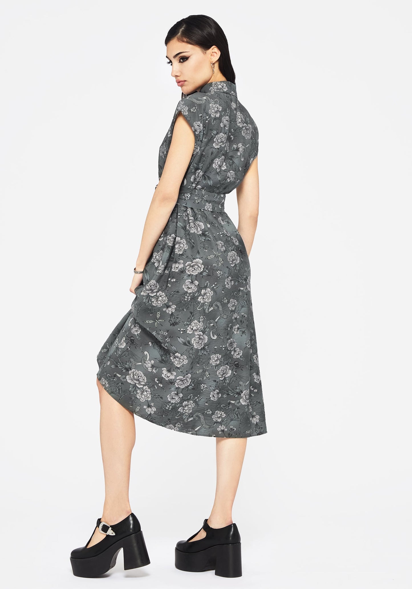 Meadow Floral Serpent Print Midi Shirt Dress