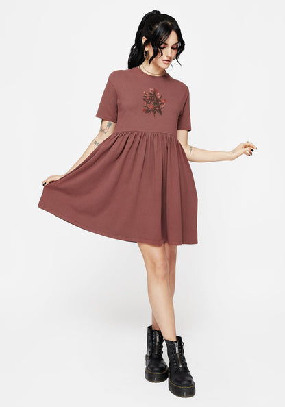 Aster Cotton Pentagram Embroidered Mini Skater Dress