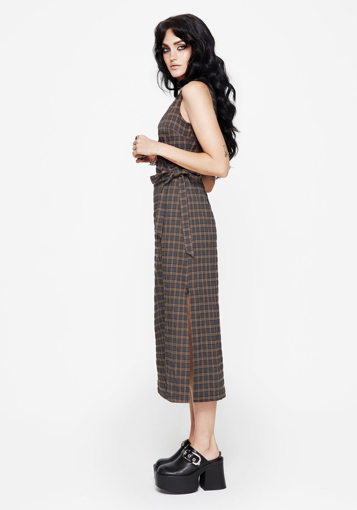 Allure Check Sleeveless Midaxi Wrap Dress