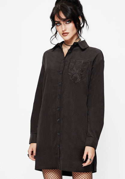 Axis Cotton Pocket Embroidered Mini Shirt Dress
