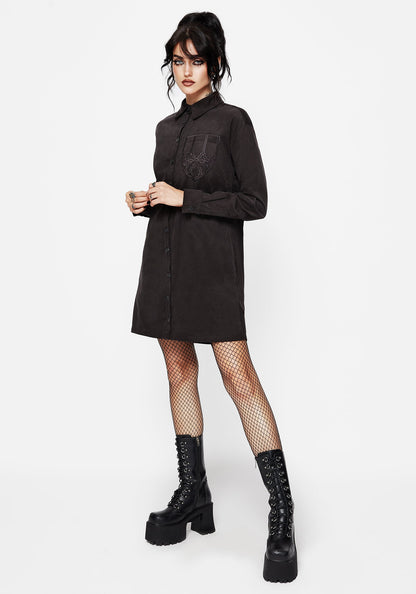 Axis Cotton Pocket Embroidered Mini Shirt Dress