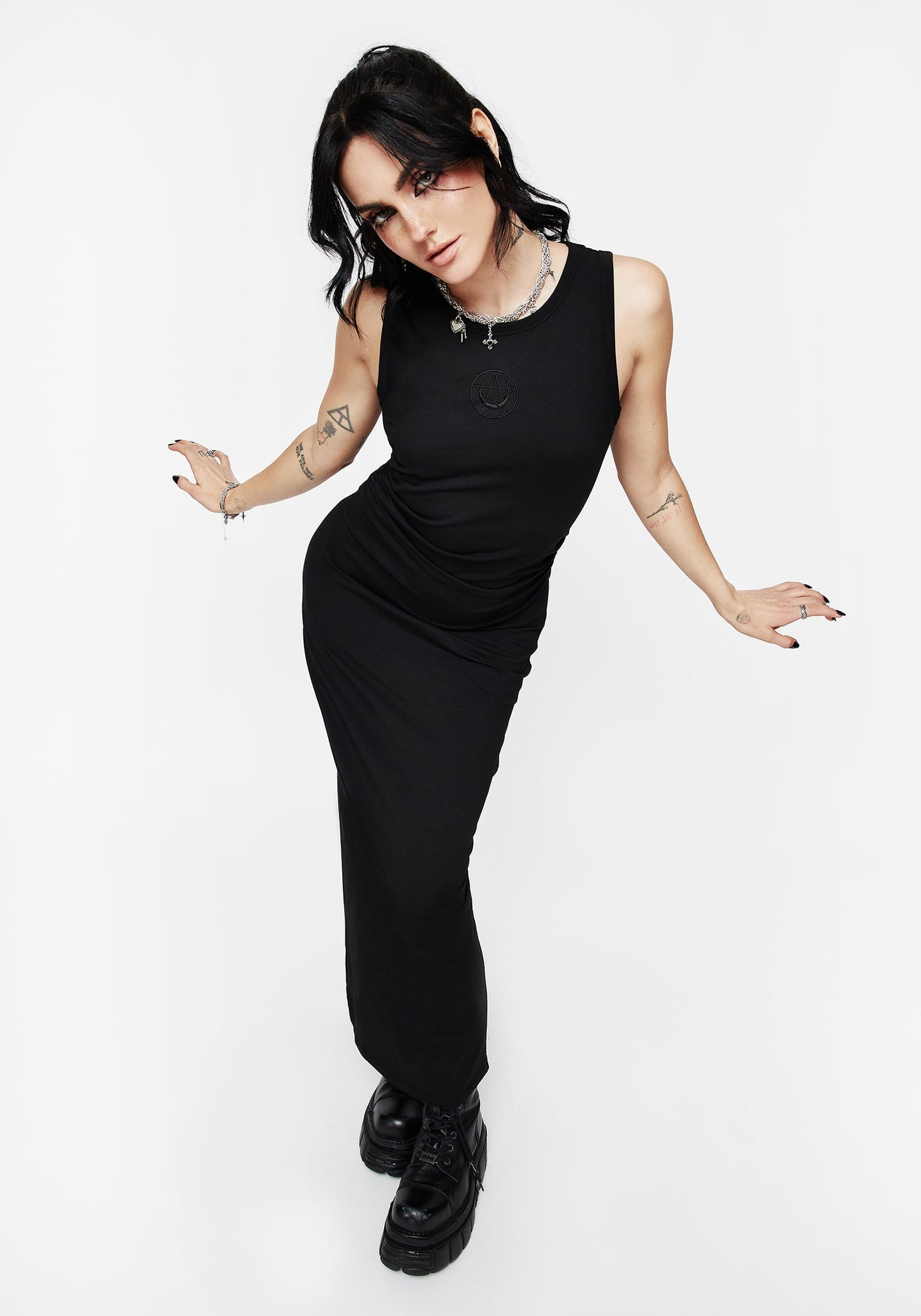 Fright Cotton Pentagram Embroidered Maxi Dress