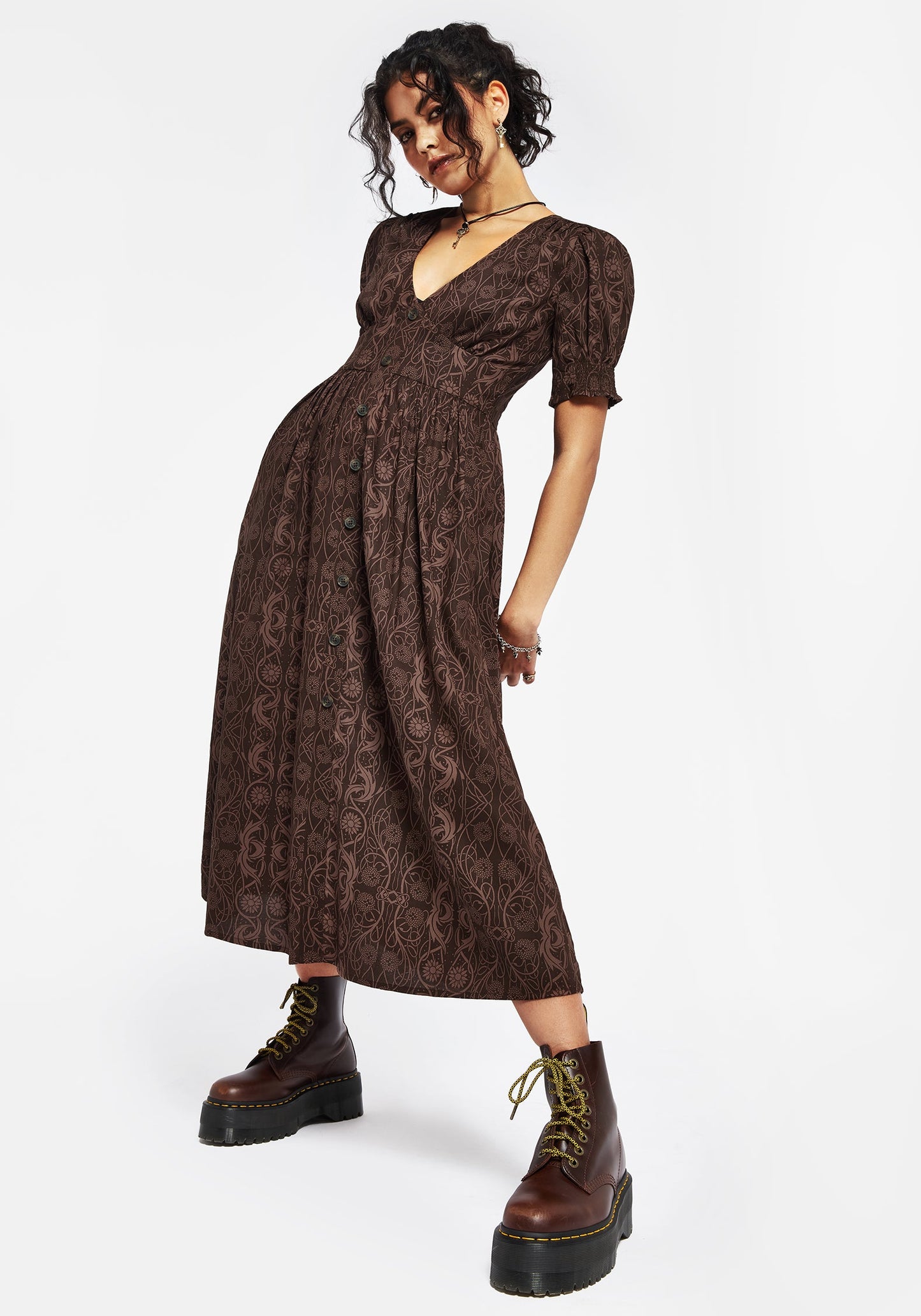 Fianna Midi Dress - Brown