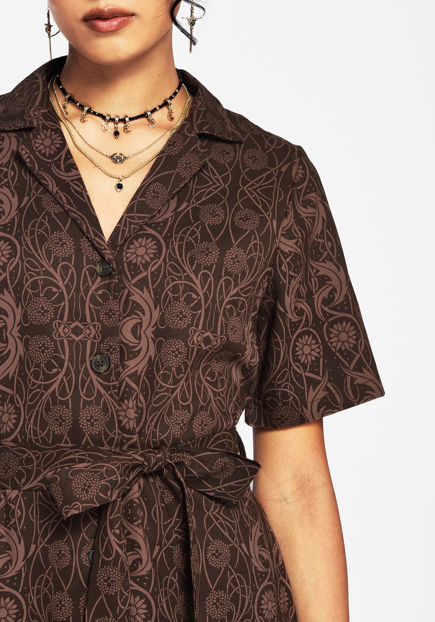 Fianna Button Front Mini Dress - Brown