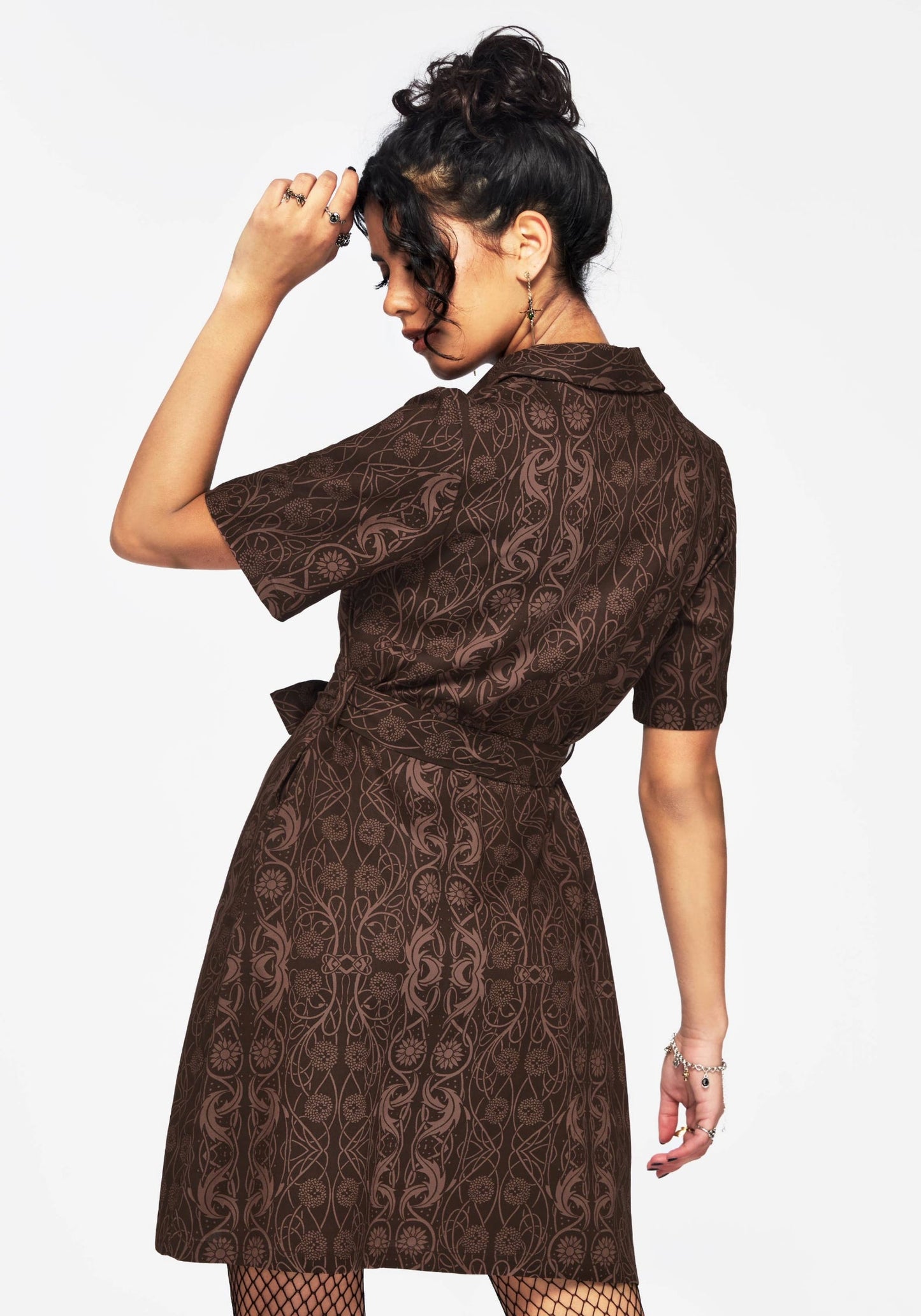 Fianna Button Front Mini Dress - Brown