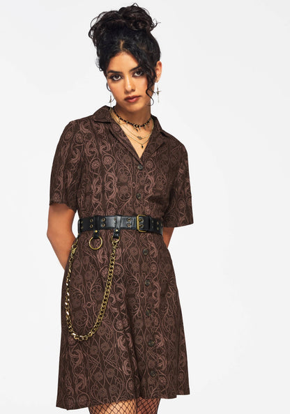 Fianna Button Front Mini Dress - Brown