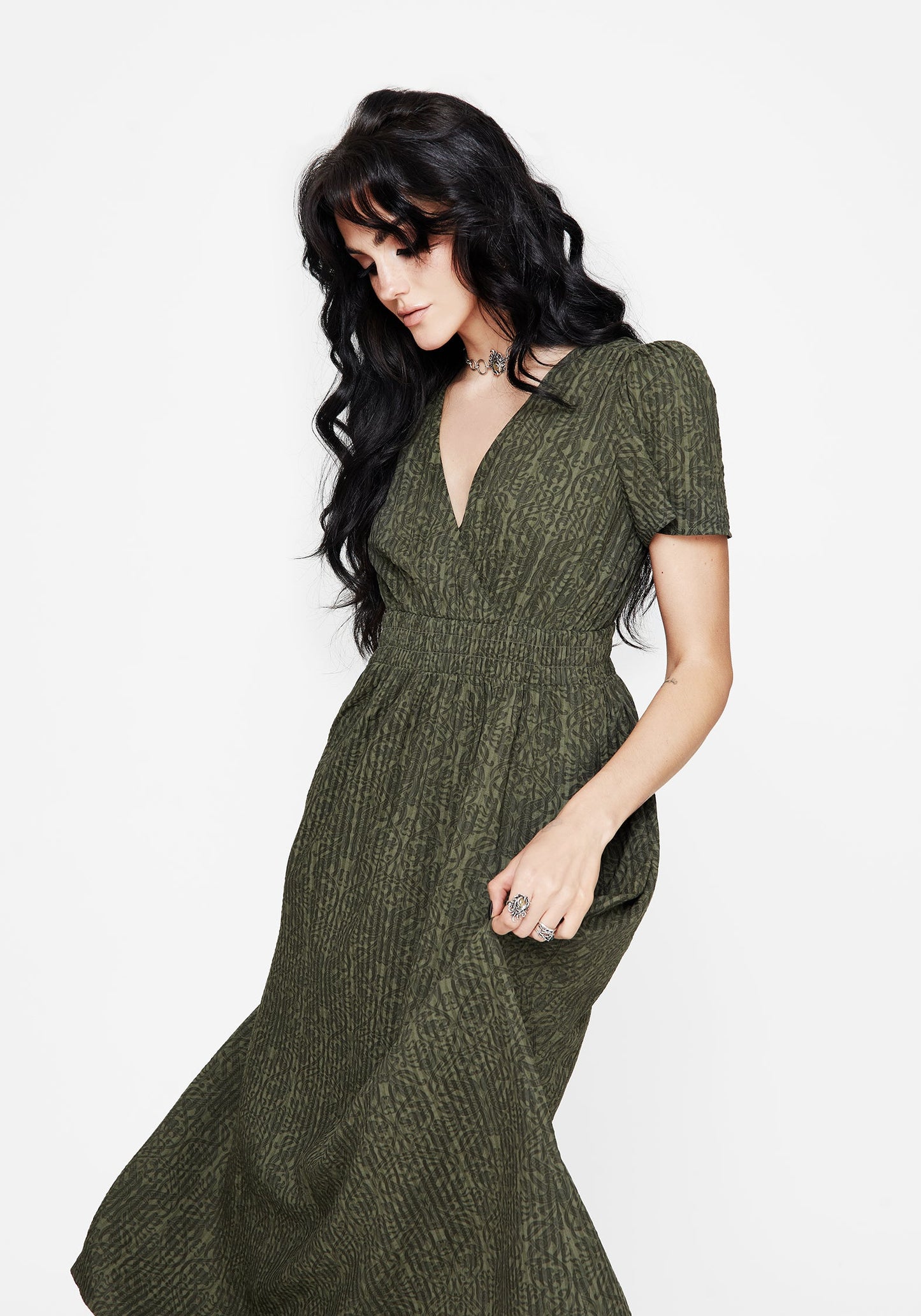 Francesca Dragon Printed Wrap Over Midaxi Dress