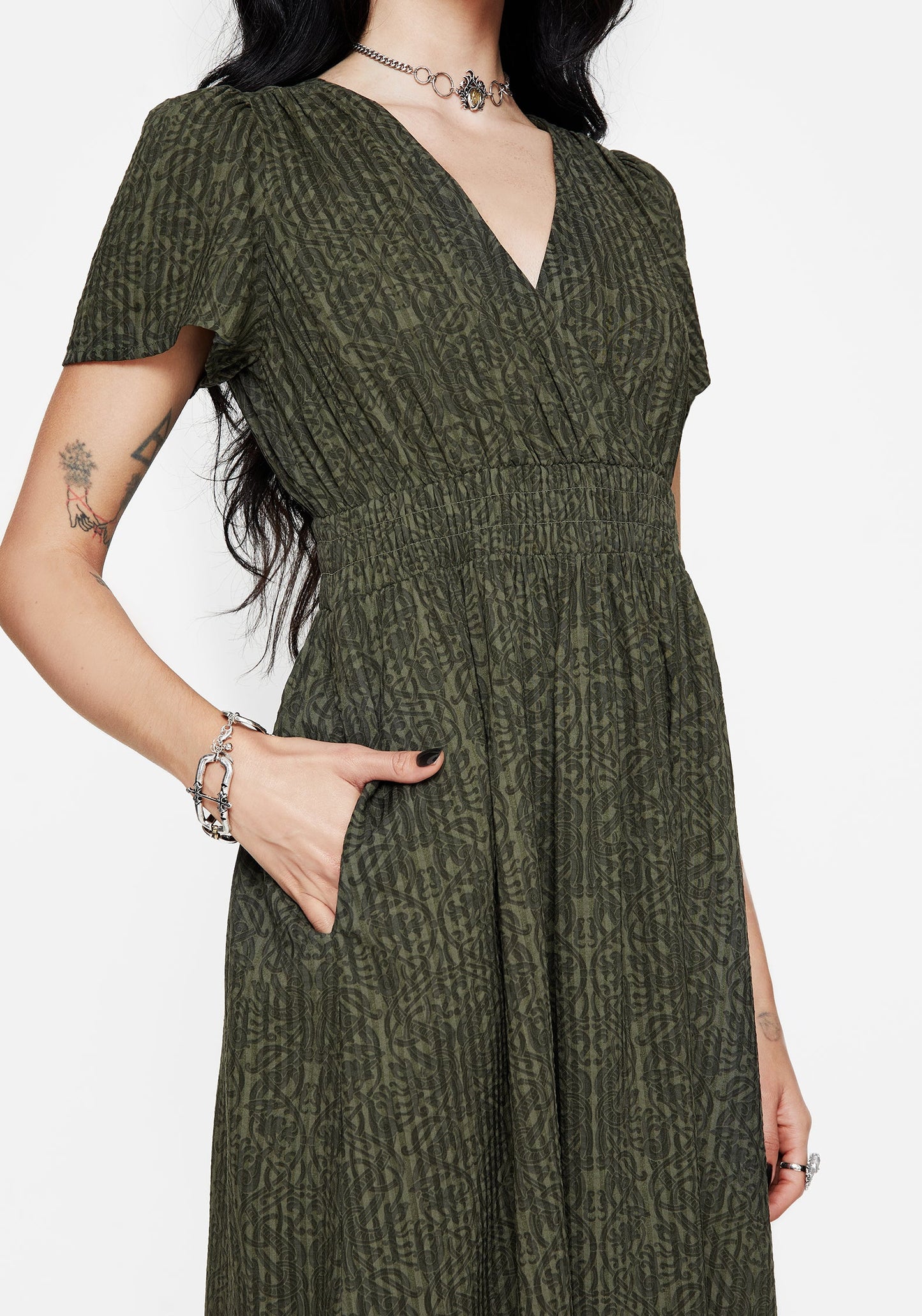 Francesca Dragon Printed Wrap Over Midaxi Dress