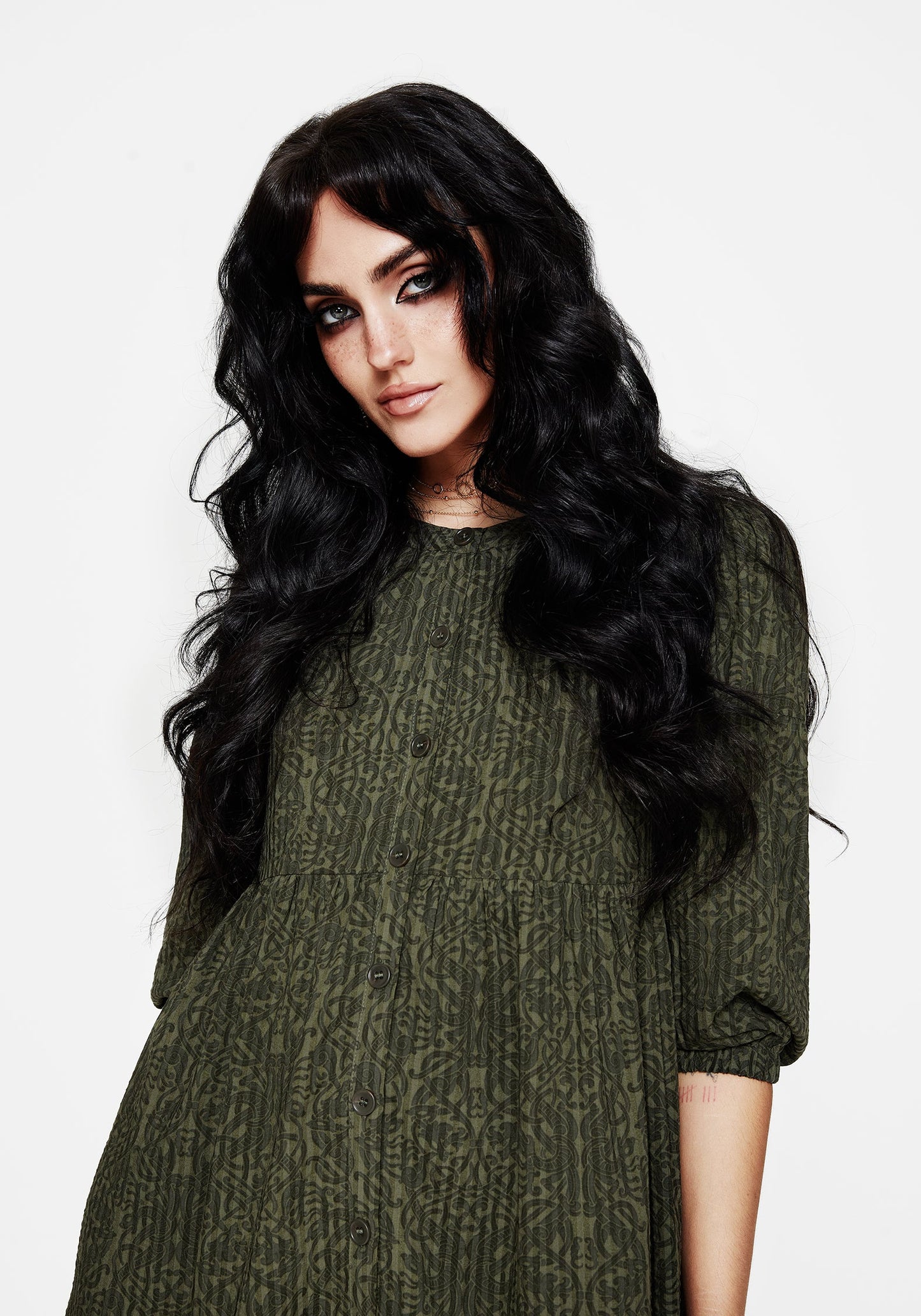 Francesca Dragon Printed Button Up Smock Mini Dress