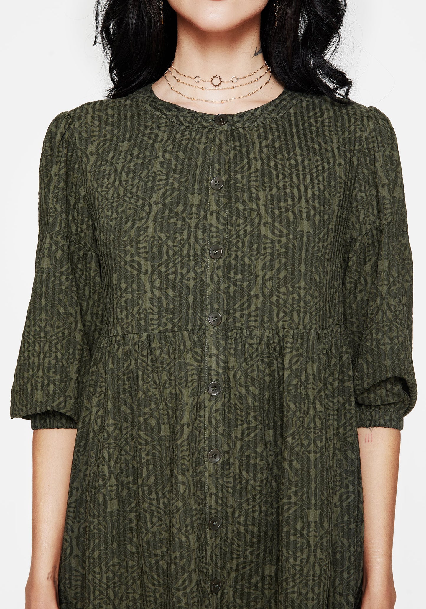 Francesca Dragon Printed Button Up Smock Mini Dress