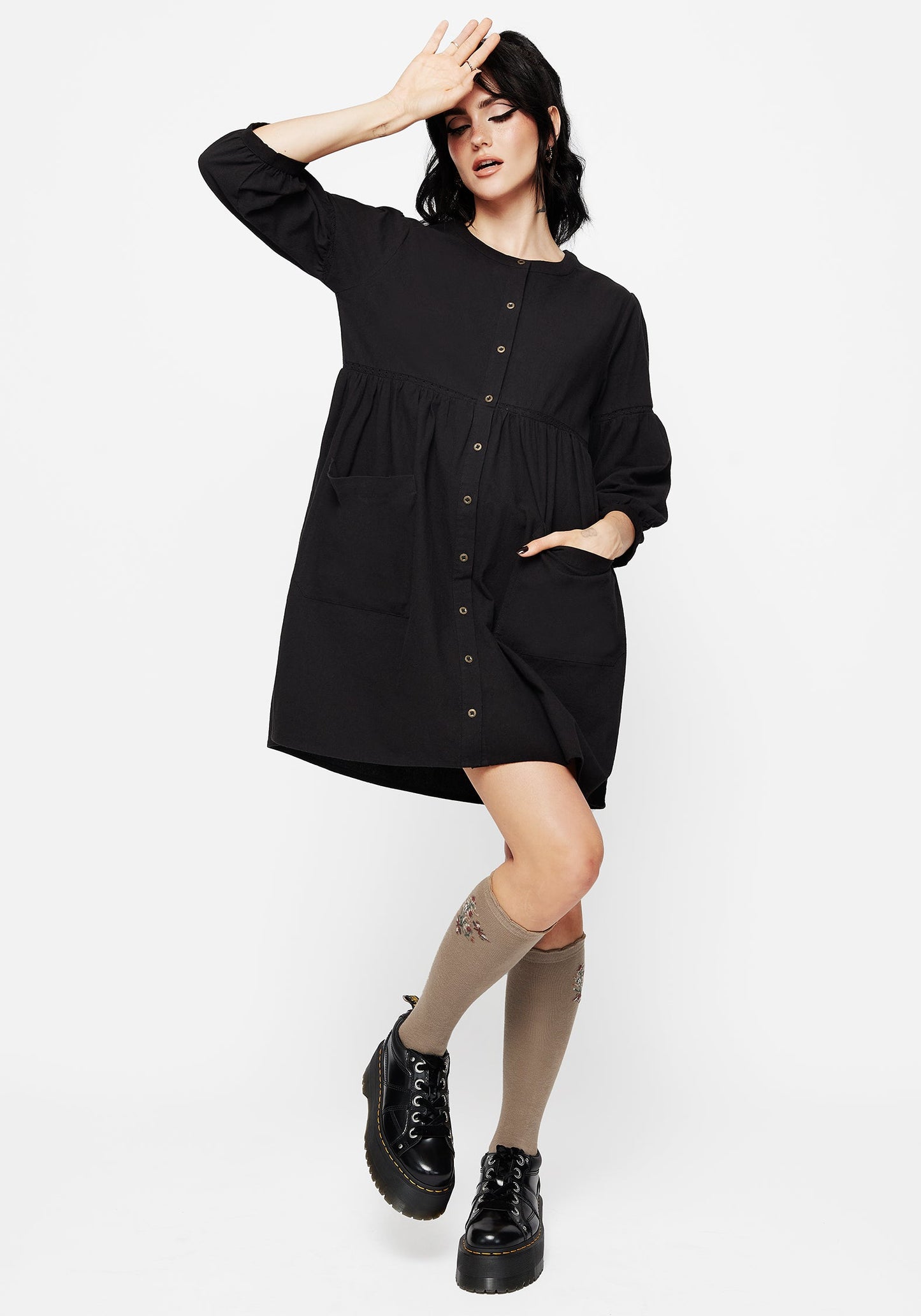 Marigold Cotton Button Up Smock Mini Dress