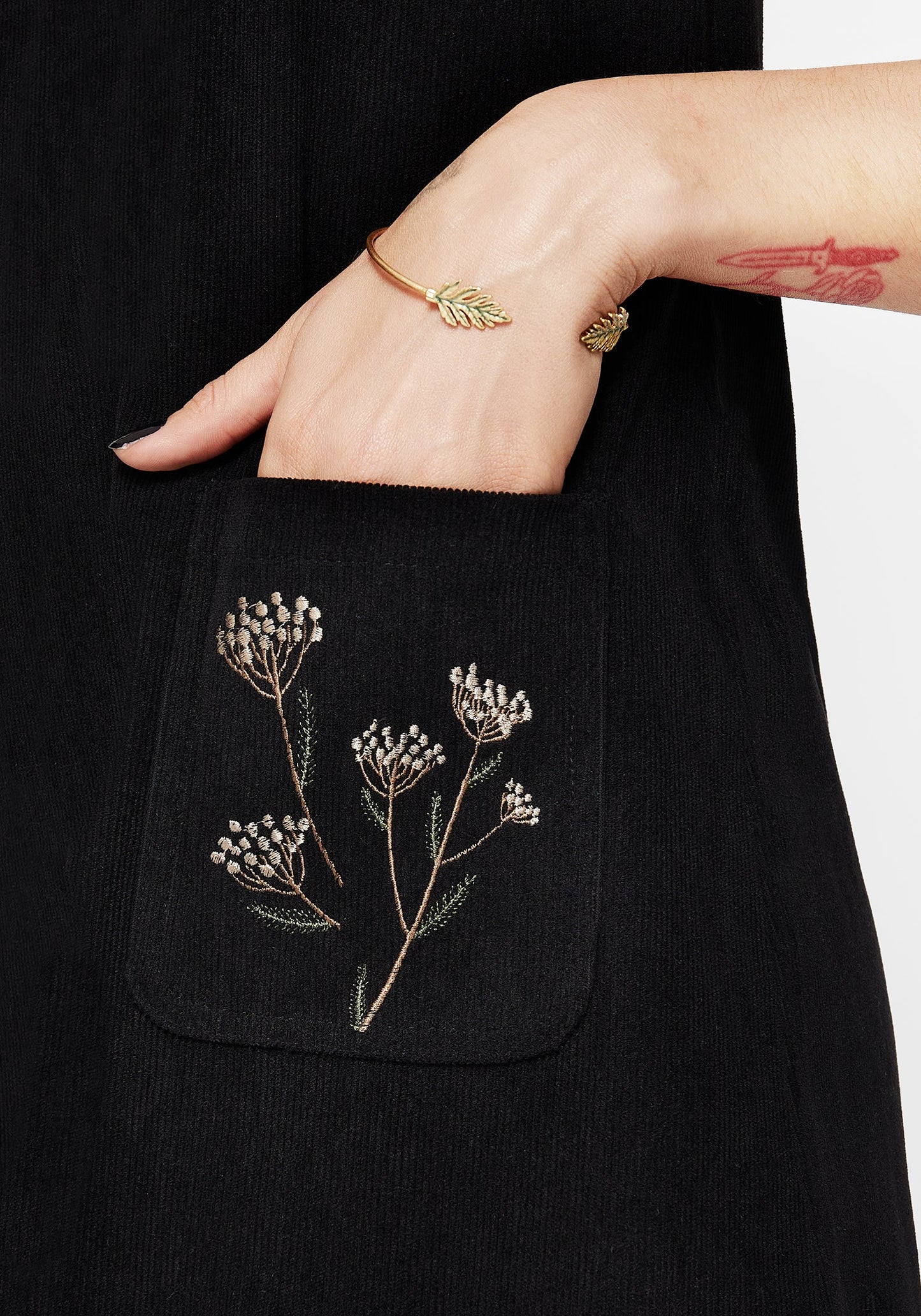 Griffinfly Embroidered Pocket Cord Mini Dress