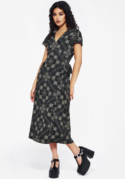 Poem Moth Print Wrap Midi Dress