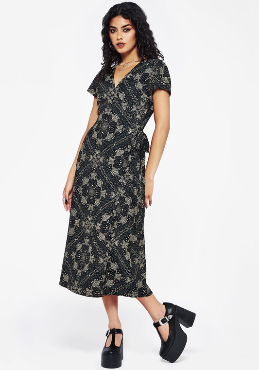 Poem Moth Print Wrap Midi Dress