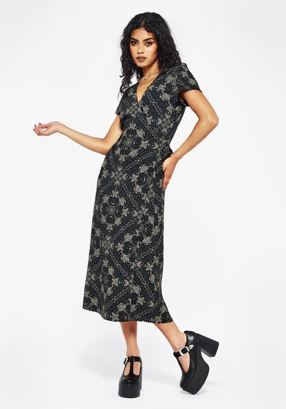 Poem Moth Print Wrap Midi Dress