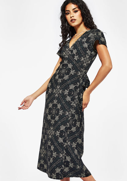 Poem Moth Print Wrap Midi Dress