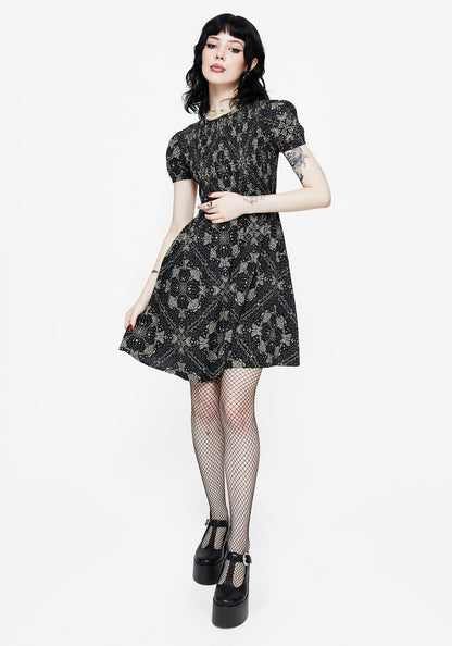 Poem Moth Print Puff Sleeve Mini Dress