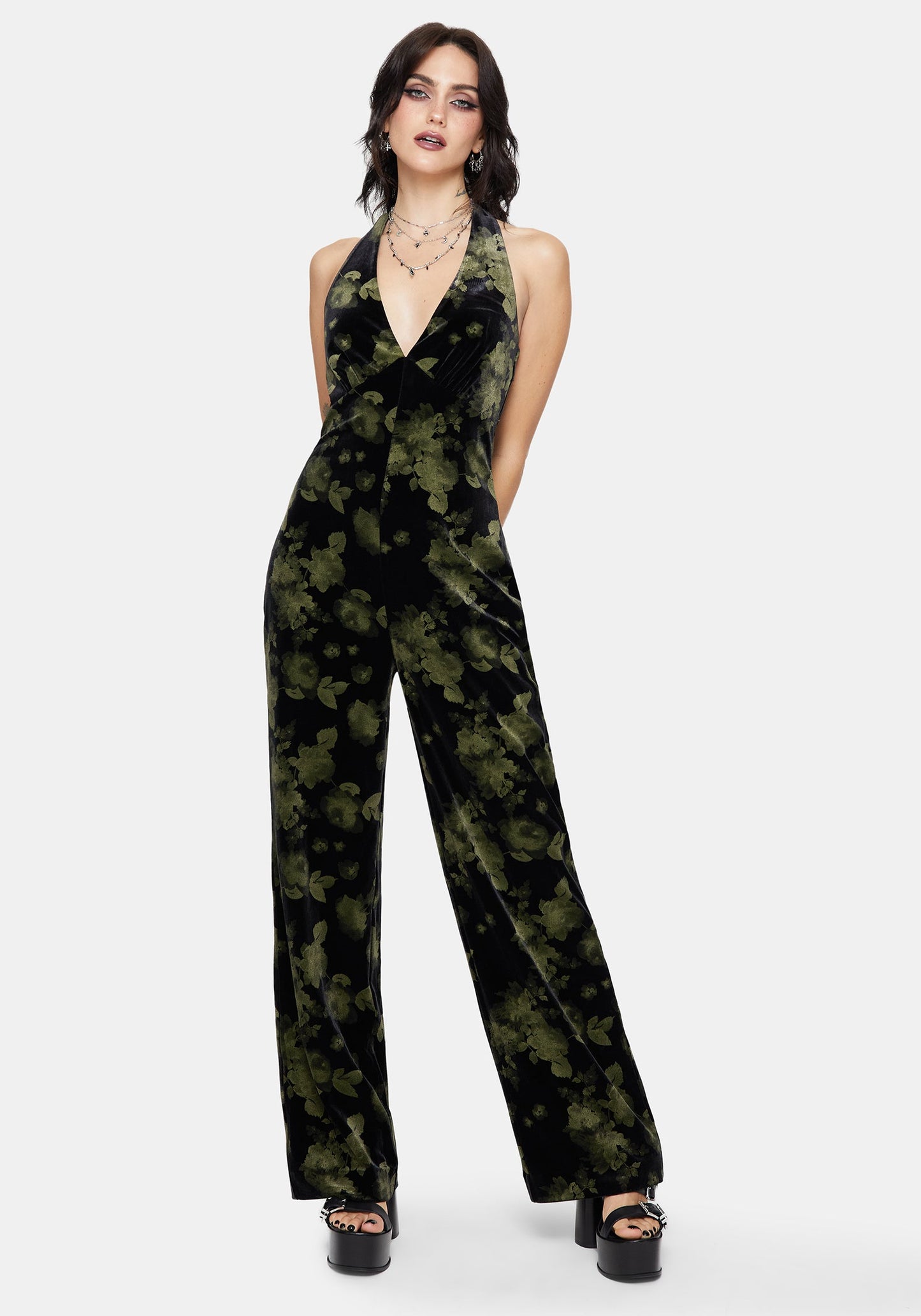 Luceria Velour Halter Neck Jumpsuit