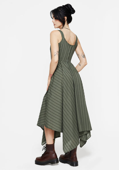 Blythe Cotton Handkerchief Hem Midaxi Dress - Green