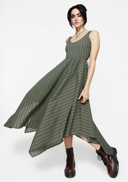 Blythe Cotton Handkerchief Hem Midaxi Dress - Green