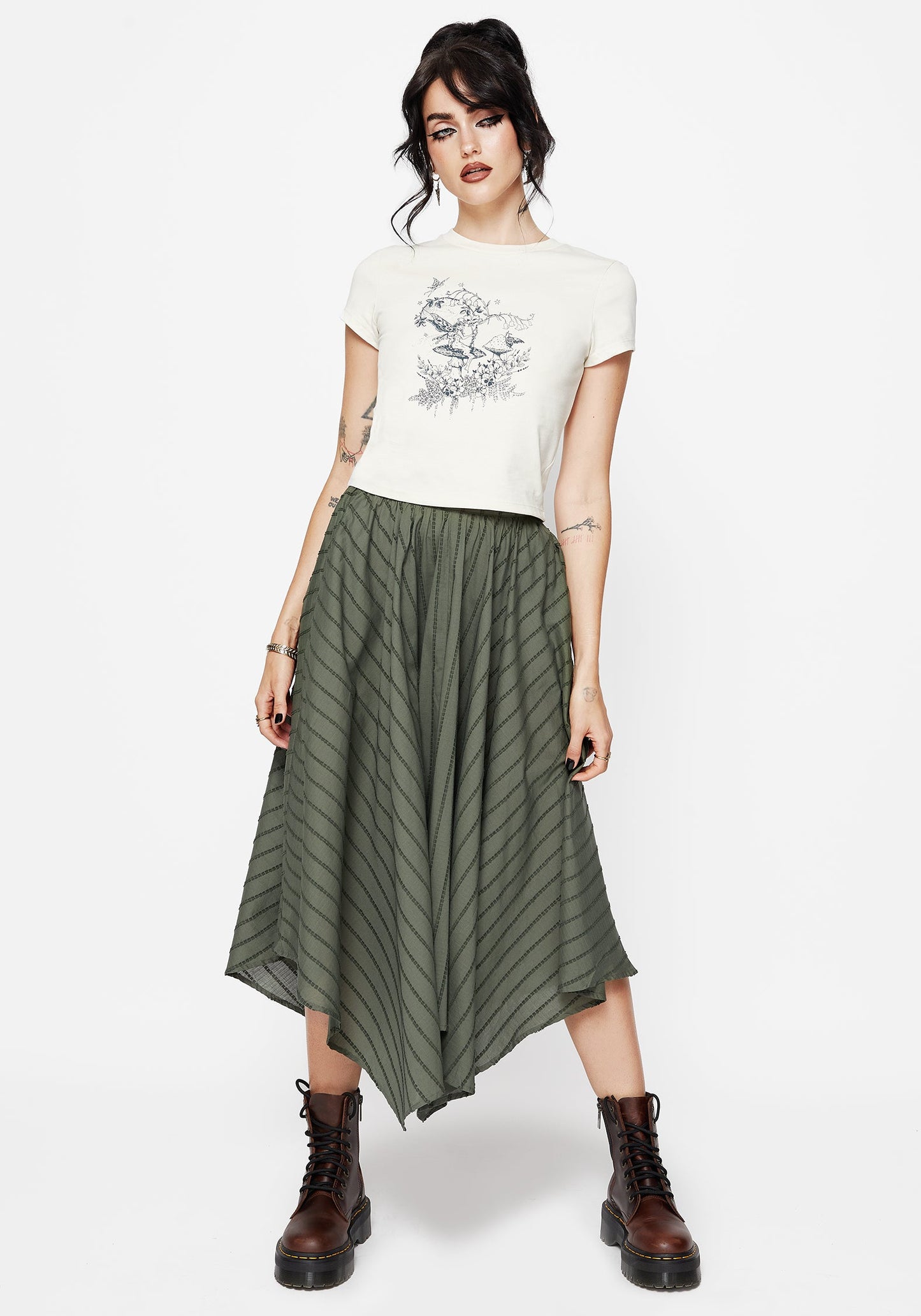 Blythe Cotton Handkerchief Hem Midaxi Skirt - Green
