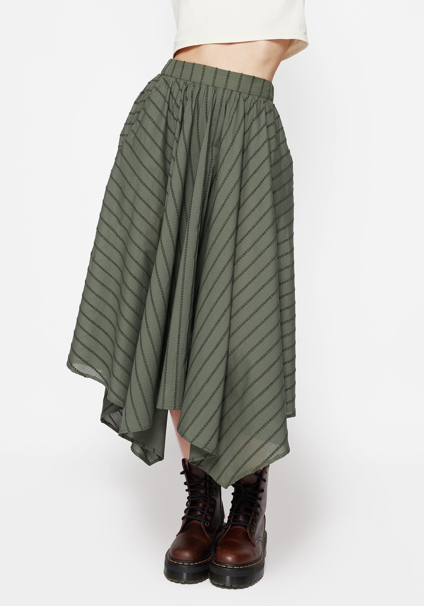 Blythe Cotton Handkerchief Hem Midaxi Skirt - Green