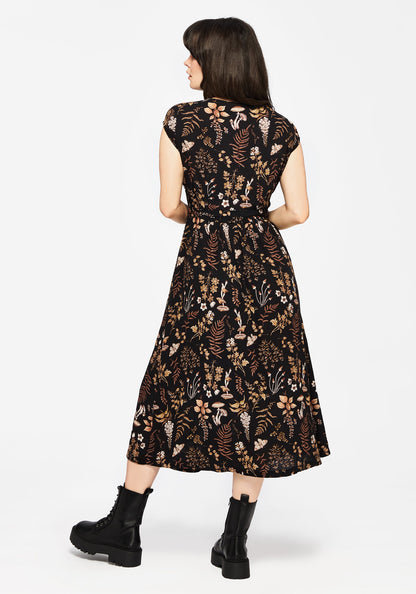 Luthien Crinkle Printed Button Up Midi Dress