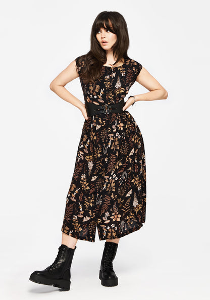 Luthien Crinkle Printed Button Up Midi Dress