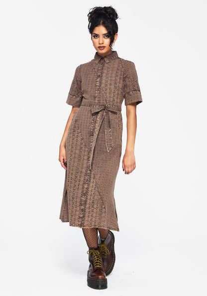 Summerisle Cotton Broderie Detail Tie Wrap Midi Shirt Dress