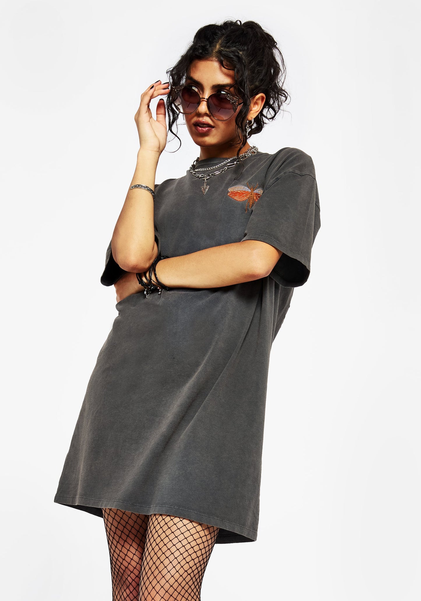 Griffinfly Cotton Embroidered Jersey Mini Tee Dress