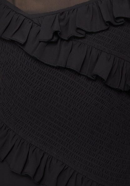 Reflections Black Frill Detail Sleeveless Maxi Dress