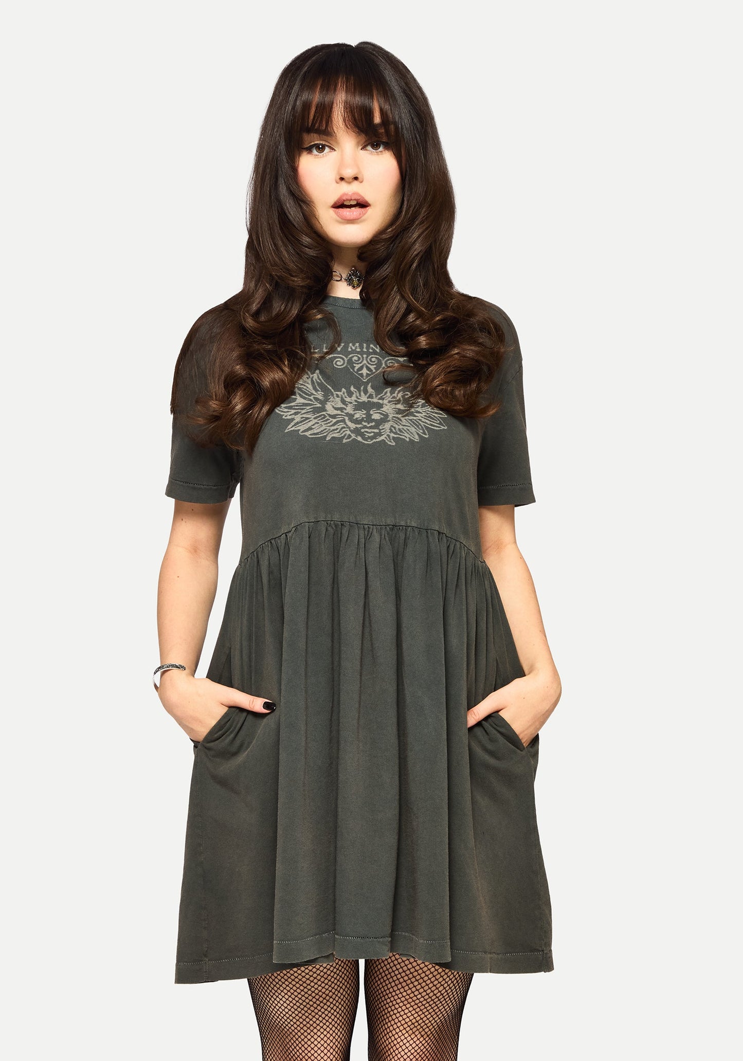 Illvminatio Bleach Graphic Cotton Mini Skater Dress