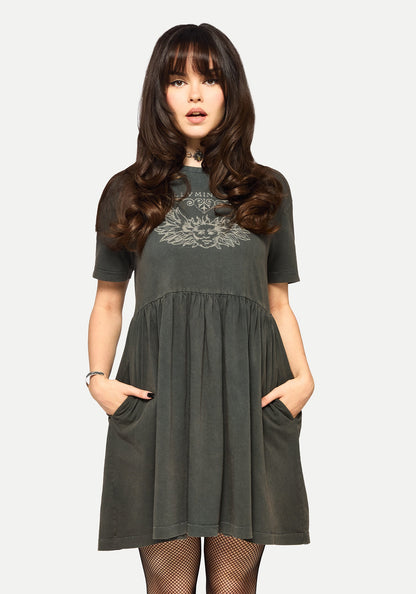 Illvminatio Bleach Graphic Cotton Mini Skater Dress