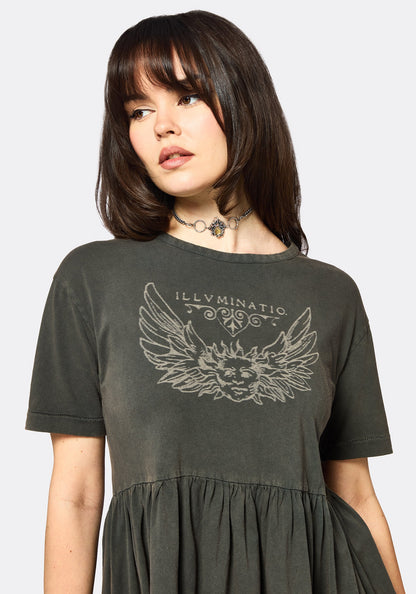 Illvminatio Bleach Graphic Cotton Mini Skater Dress