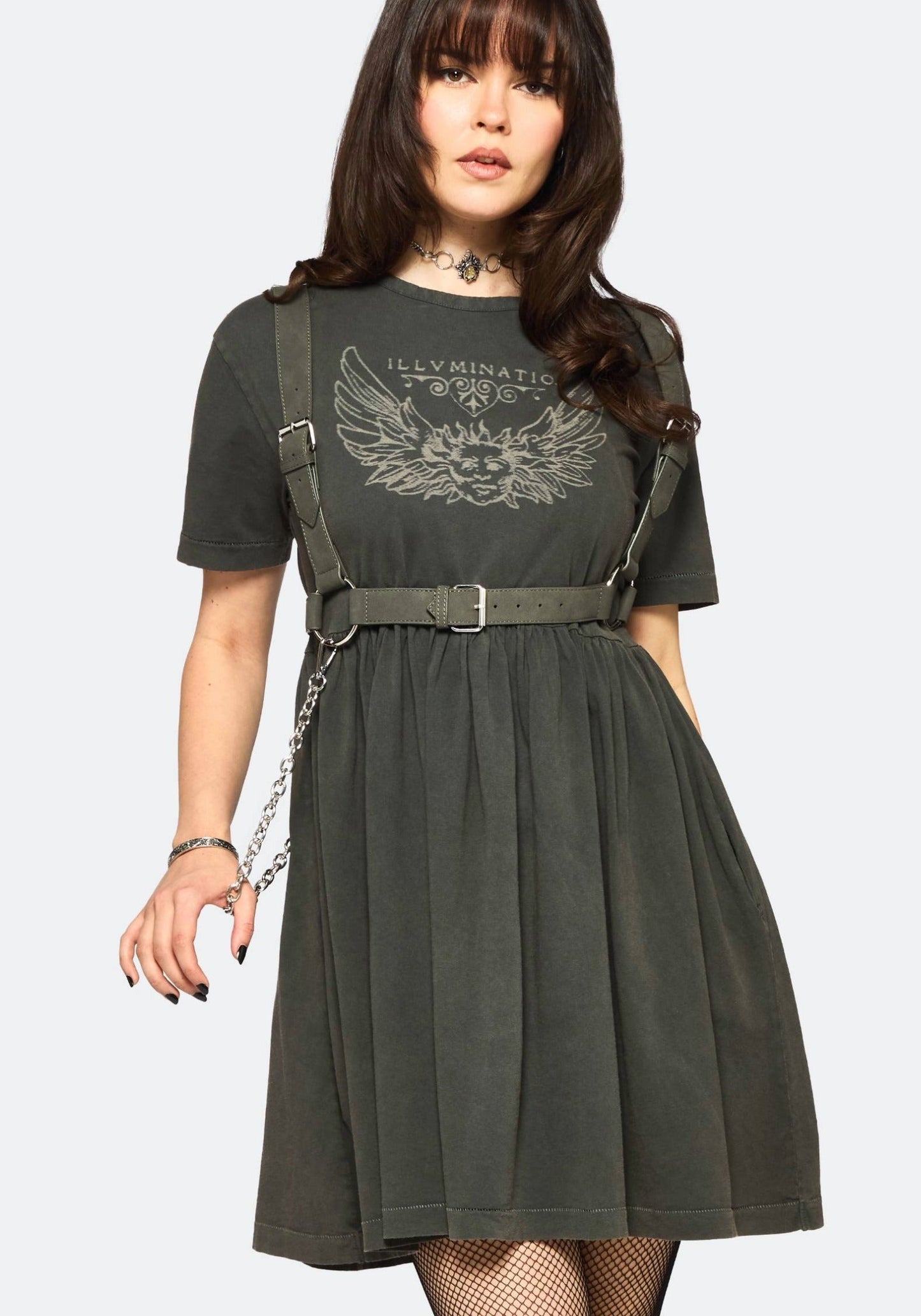 Illvminatio Bleach Graphic Cotton Mini Skater Dress