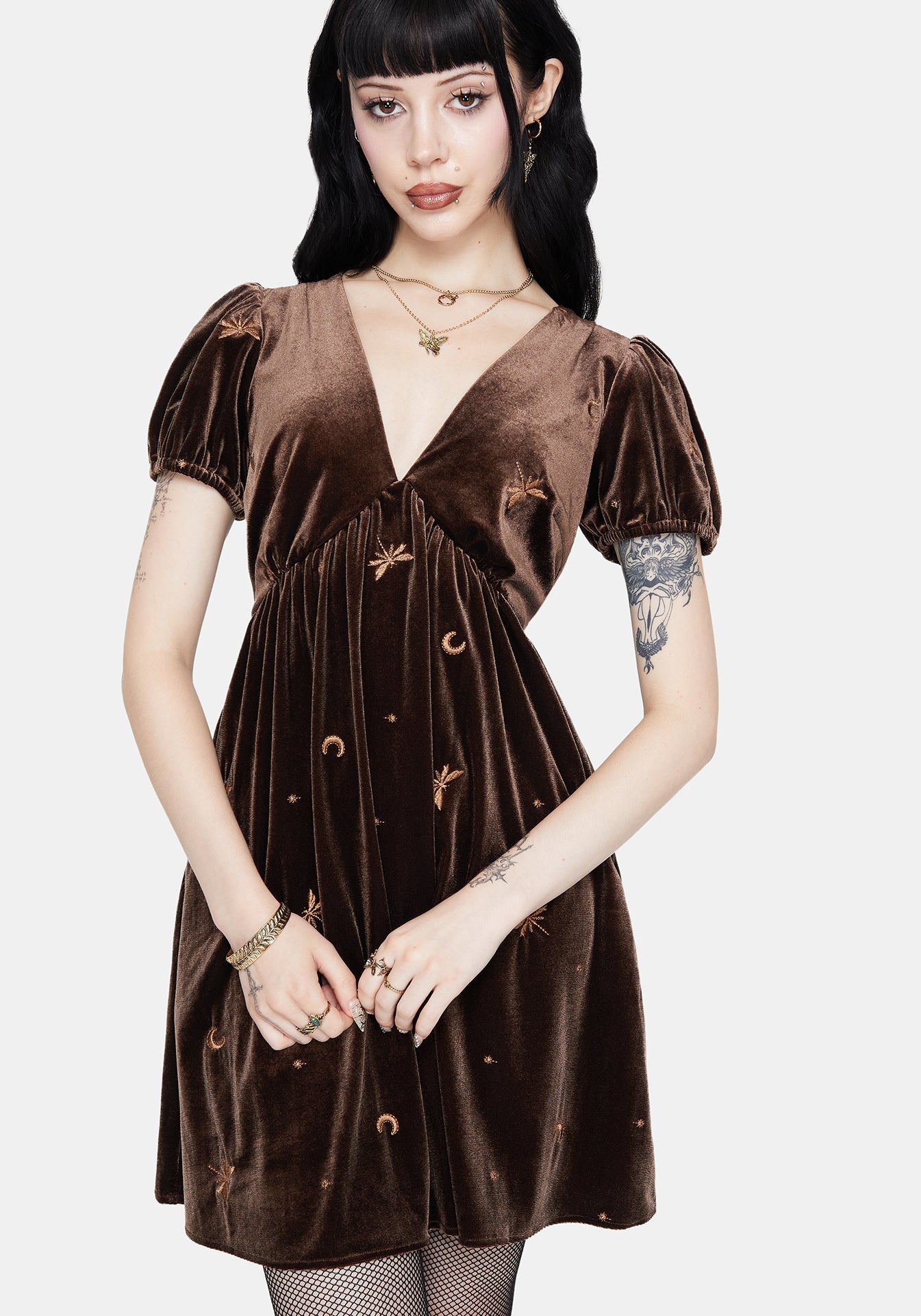 Seraphine Dragonfly Embroidered Velour Mini Dress