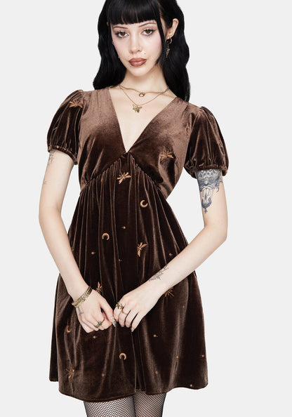 Seraphine Dragonfly Embroidered Velour Mini Dress