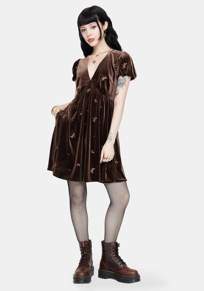 Seraphine Dragonfly Embroidered Velour Mini Dress